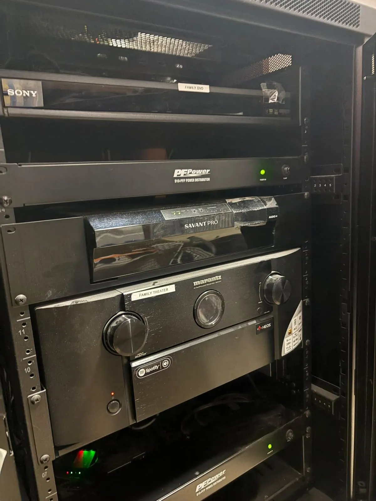 Audio receiver and source equipment in a rack